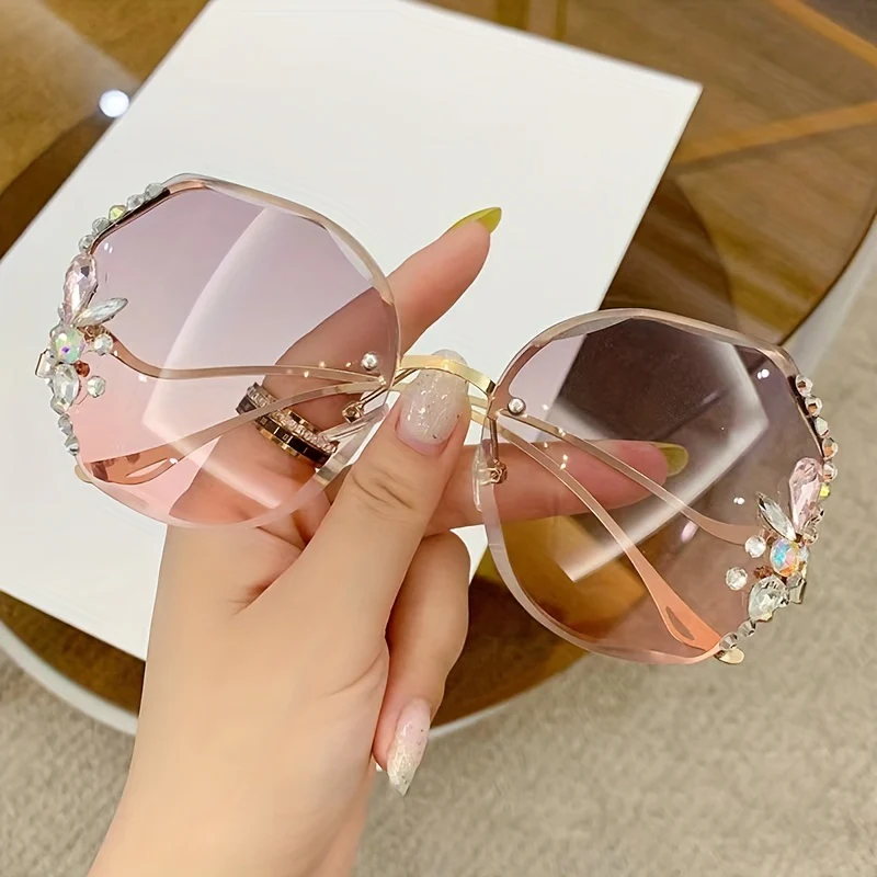 1 paire de lunettes tendance sans monture avec strass – Image 3