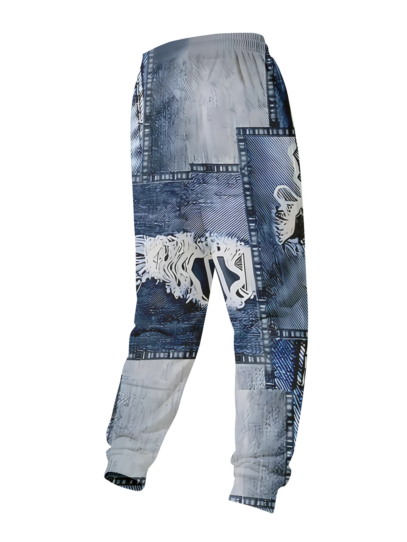 Pantalon de jogging homme en denim patchwork délavé avec ourlet effiloché et poches déchirées - Polyester stretch – Image 5