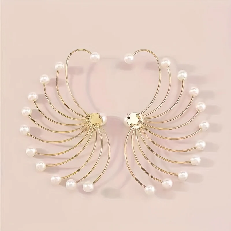 1 paire de boucles d'oreilles pendantes élégantes en forme d'éventail – Image 5