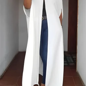 Haut cape blanc élégant à manches longues pour femme