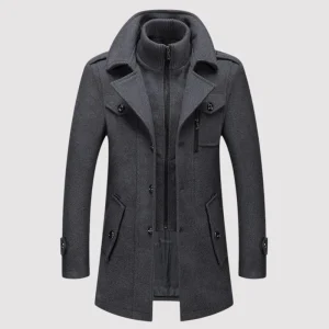 Manteau Long Homme en Laine – Manteau Élégant en Mélange de Laine Gris Foncé Automne/Hiver