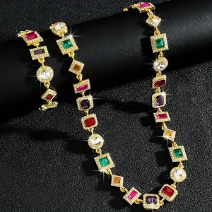 Ensemble élégant de collier et de bracelet carré en cristal