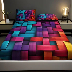 Parure de lit 3 pièces à carreaux géométriques