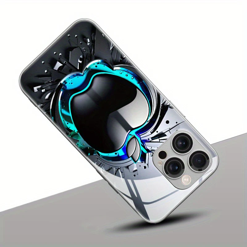 Coque de téléphone en verre trempé avec motif pomme noir et gris – Image 3