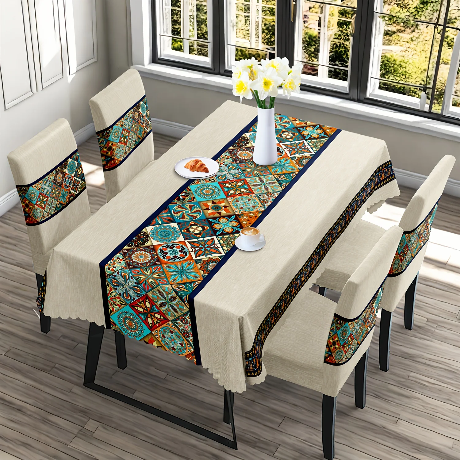 7 pièces Superbe ensemble de nappe rectangulaire + housse de chaise – Image 3