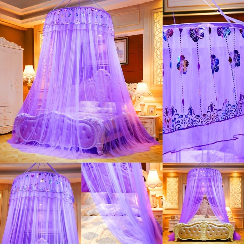 Ciel de lit classique suspendu en forme de dôme, couleur unie – Image 6