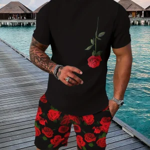 Ensemble t-shirt et short d'été imprimés en 3D pour hommes