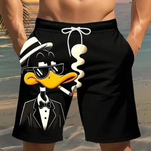 Short de plage homme imprimé canard 3D - Taille ajustable par cordon