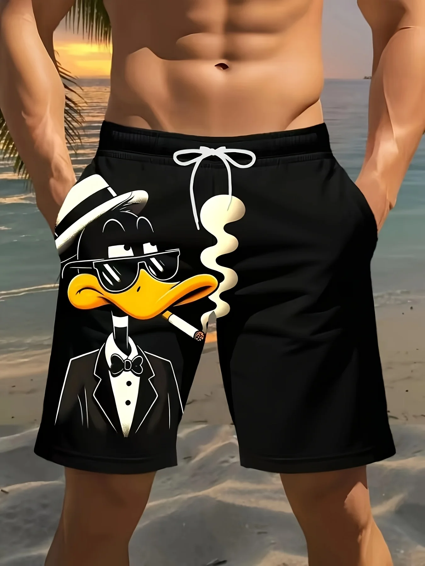 Short de plage homme imprimé canard 3D - Taille ajustable par cordon – Image 2