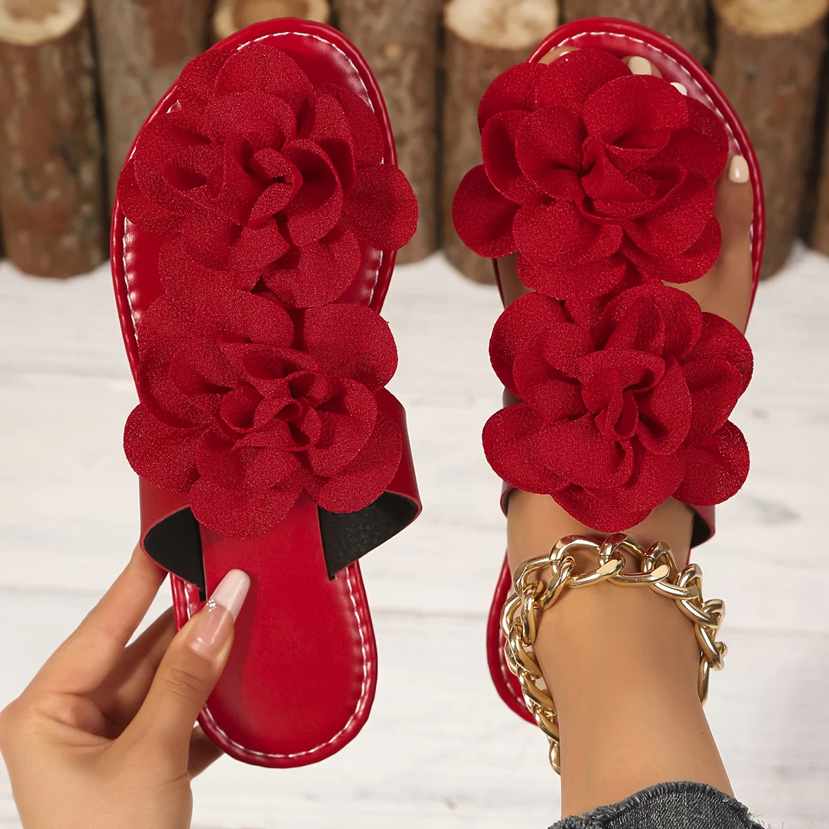 Sandales plates élégantes à fleurs pour femmes – Image 4