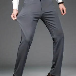 Pantalon habillé classique, couleur unie, légèrement extensible, pour homme