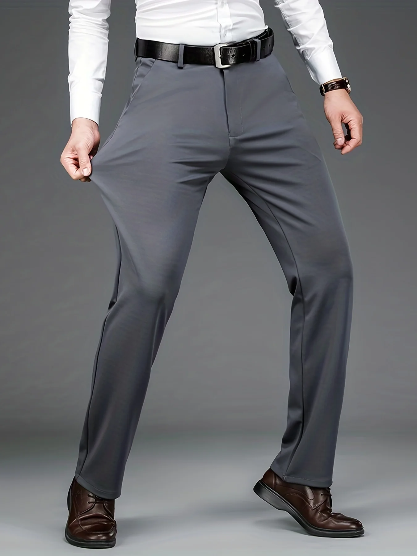 Pantalon habillé classique, couleur unie, légèrement extensible, pour homme