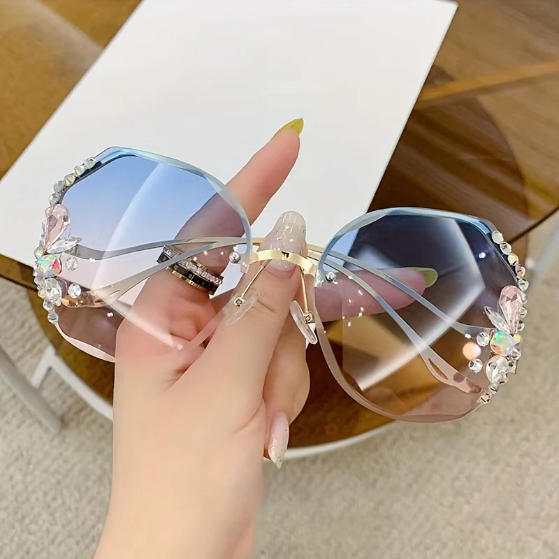 1 paire de lunettes tendance sans monture avec strass – Image 6