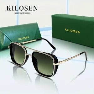 Lunettes carrées style hippie à monture métallique style punk rétro