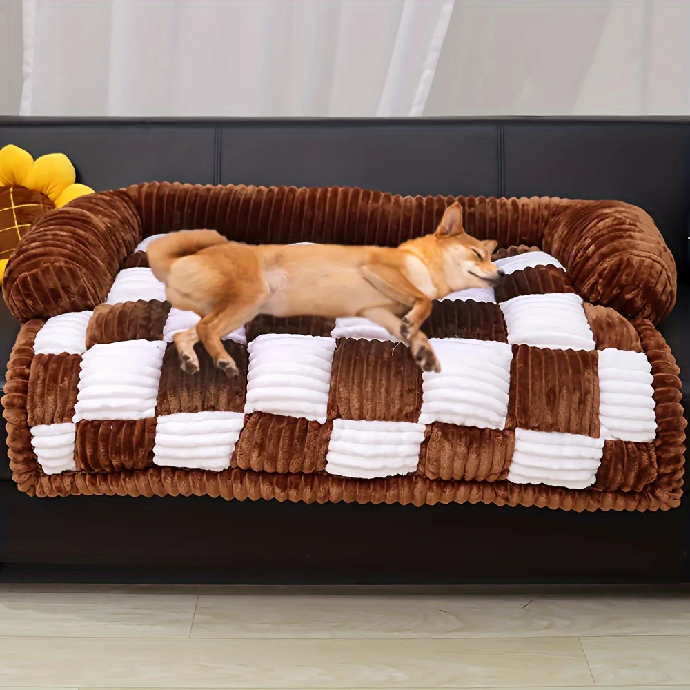 Canapé-lit pour chien à carreaux moelleux, mobilier pour animaux – Image 4
