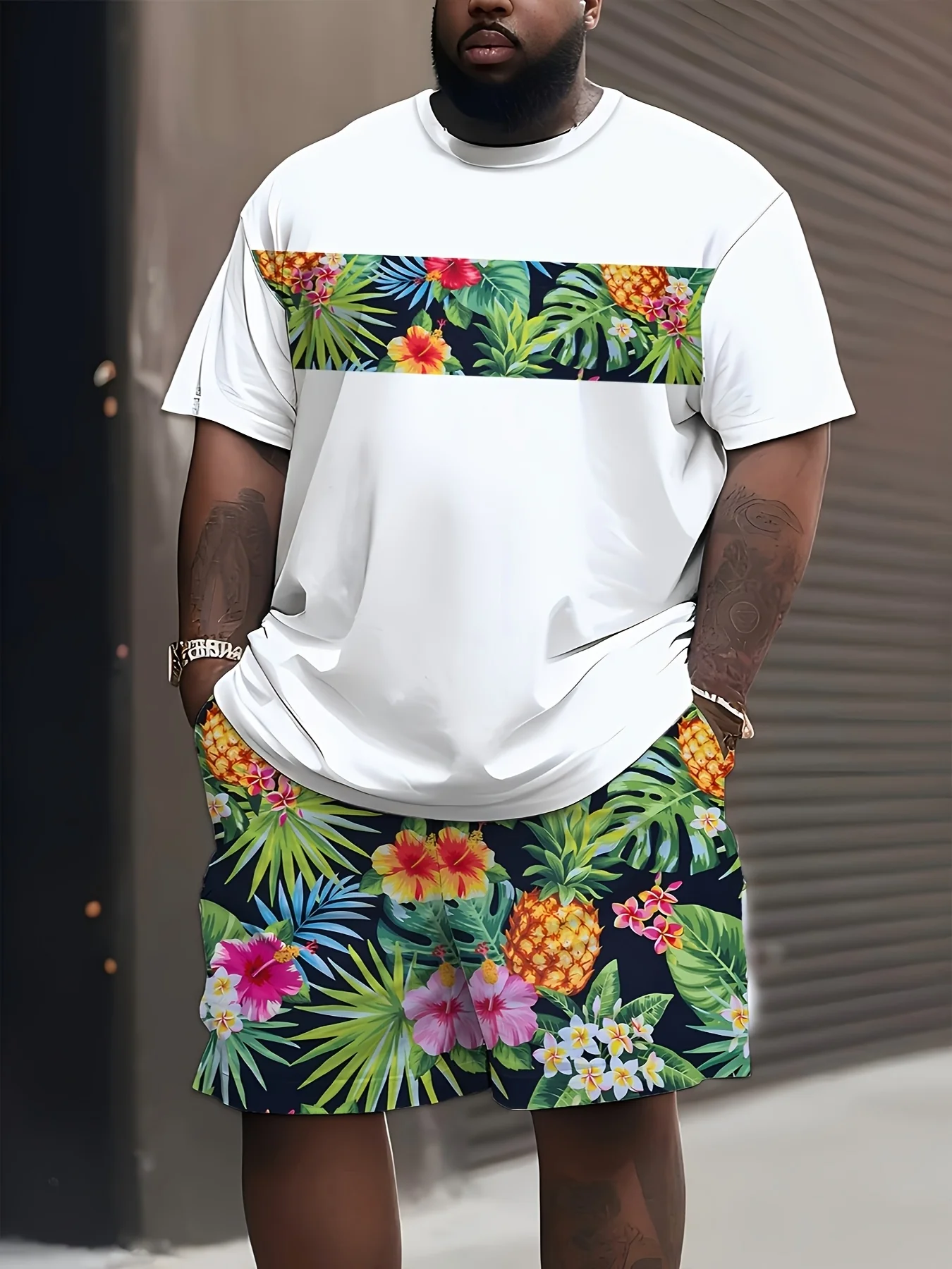 Ensemble t-shirt et short de sport décontractés grande taille pour homme