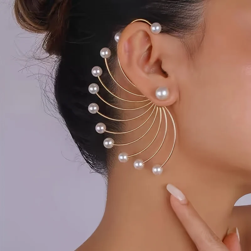 1 paire de boucles d'oreilles pendantes élégantes en forme d'éventail – Image 2