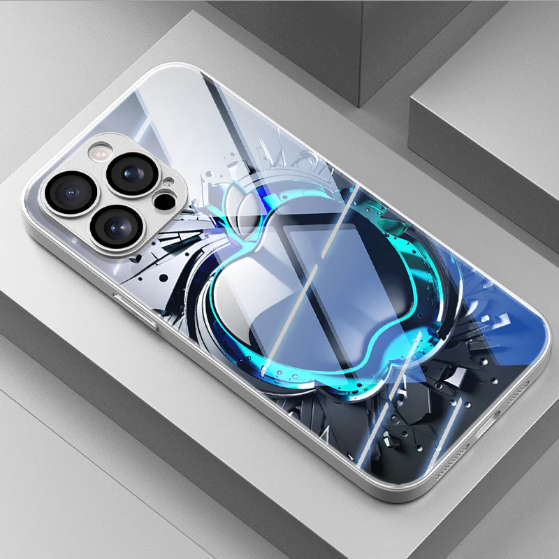 Coque de téléphone en verre trempé avec motif pomme noir et gris – Image 9