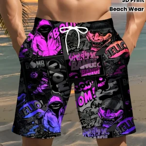 Short de plage imprimé pour homme, style hip-hop, imprimé 3D