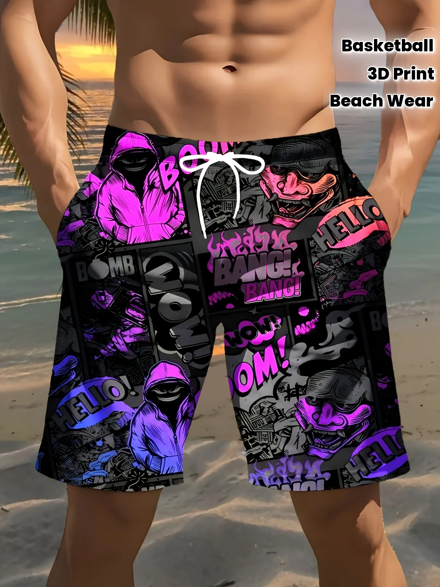 Short de plage imprimé pour homme, style hip-hop, imprimé 3D – Image 2