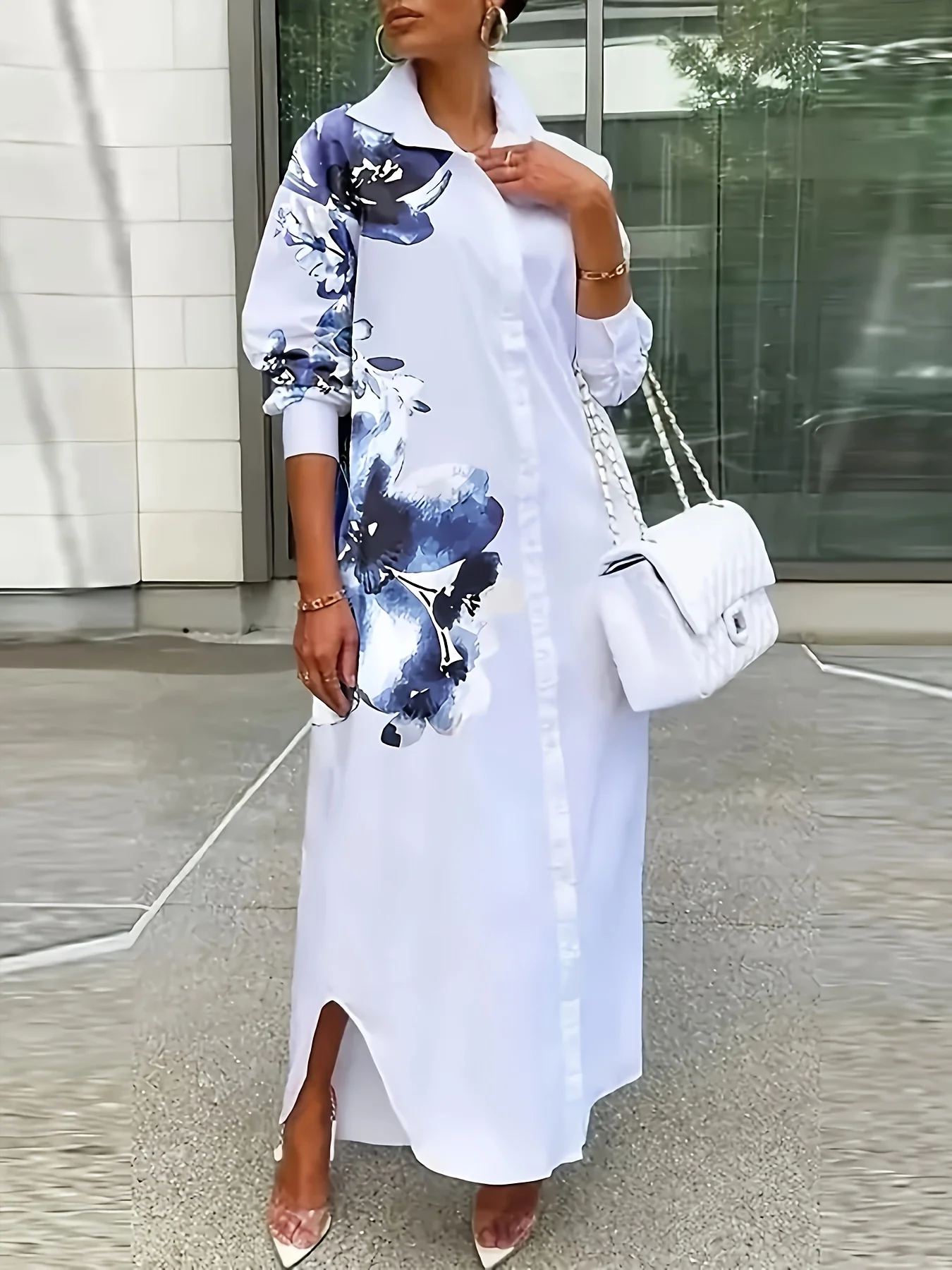 Une robe chemise décontractée à imprimé floral pour femme – Image 3