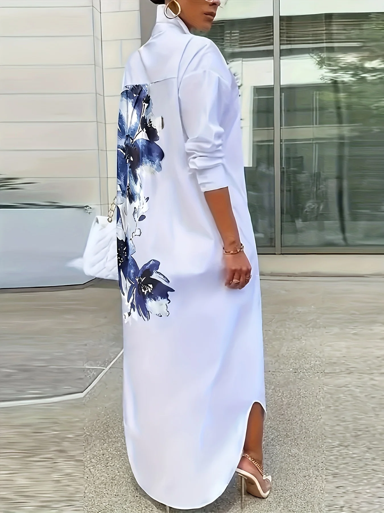 Une robe chemise décontractée à imprimé floral pour femme – Image 2