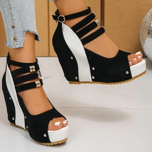 Sandales Compensées à Bride en T Élégantes pour Femmes