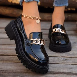 Mocassins rétro tendance à talons épais grandes tailles – Image 9
