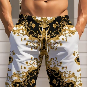 Short homme à cordon de serrage, motif géométrique élégant