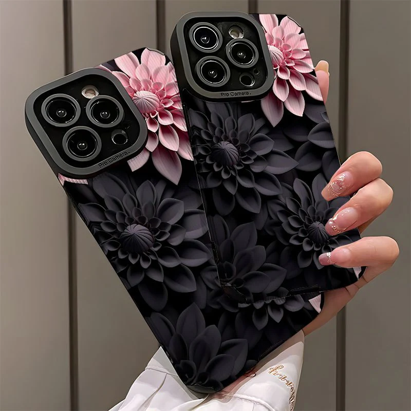 Coque de téléphone à motif floral 3D rose et noir pour les modèles d'iPhone – Image 4
