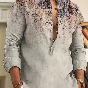 Chemise Henley décontractée à manches longues et boutons pour homme