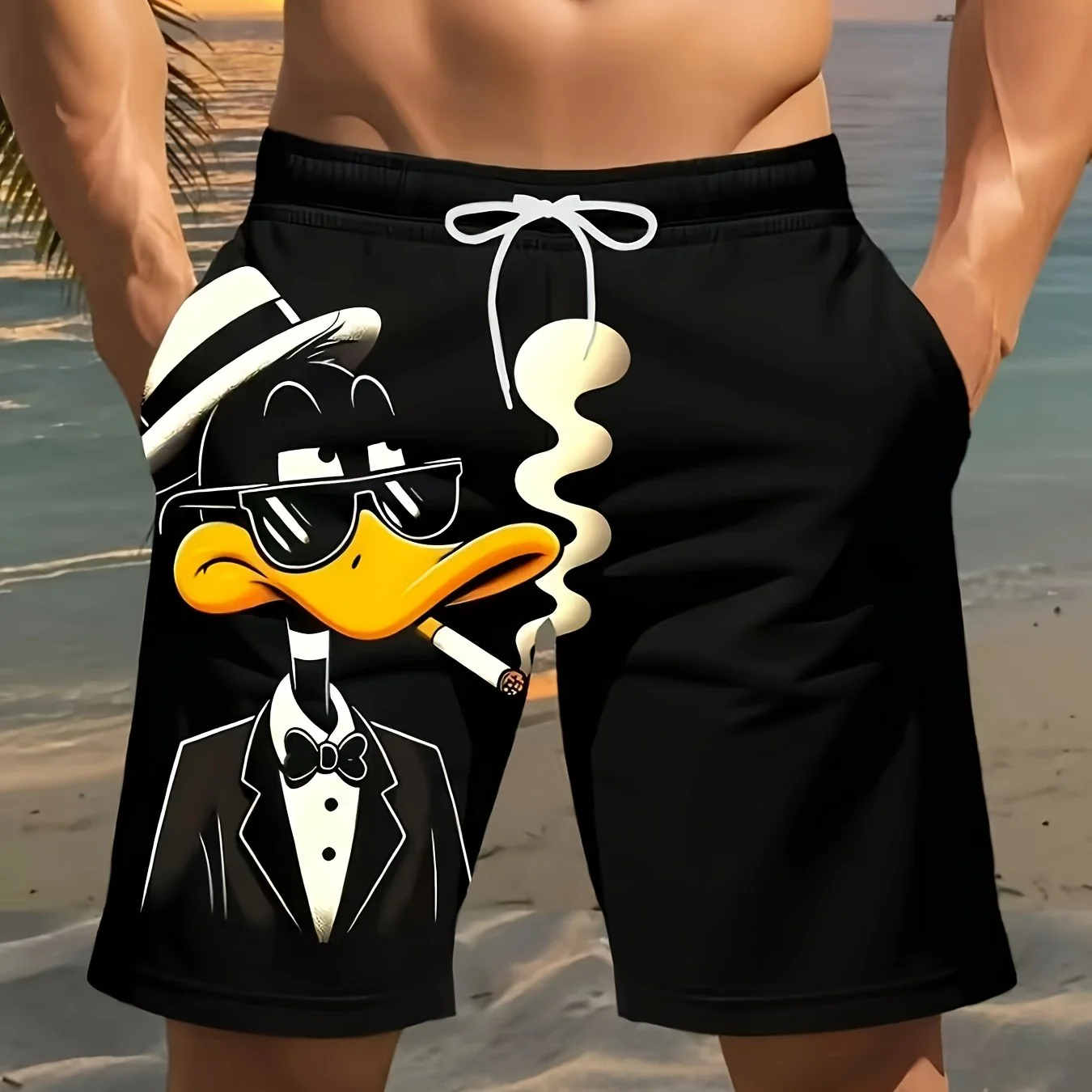 Short de plage homme imprimé canard 3D - Taille ajustable par cordon – Image 7
