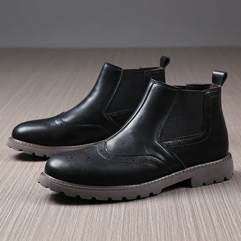 Bottines Chelsea pour Hommes – Cuir PU Marron – Brogue à Profilé avec Semelle Structurée – Image 4