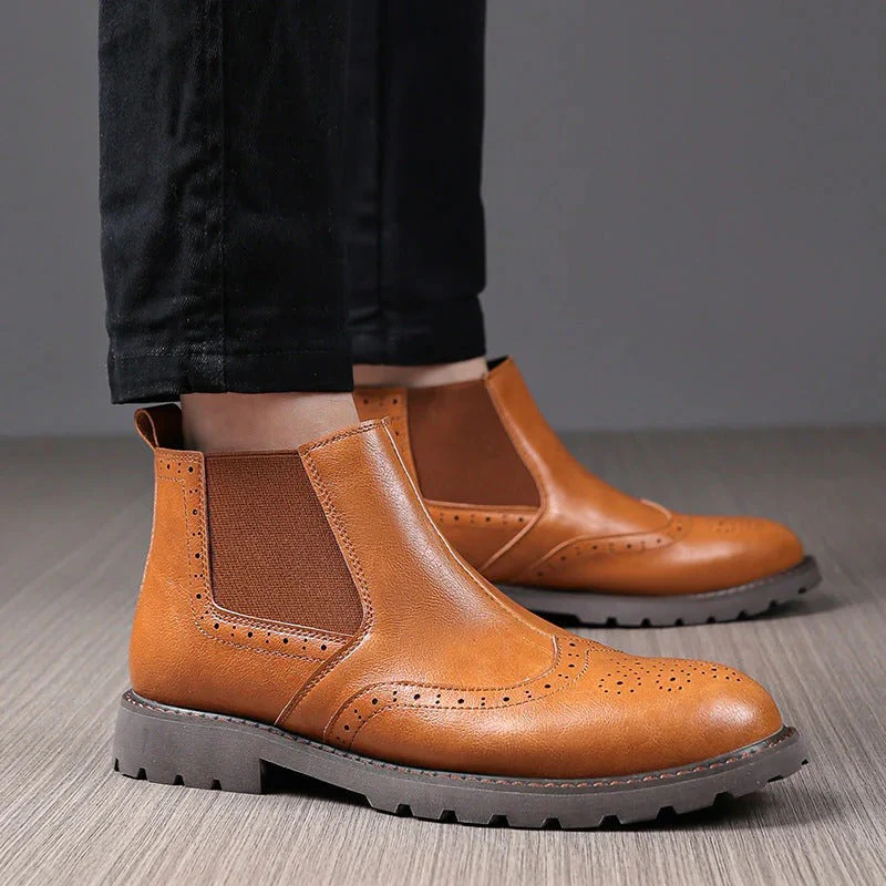 Bottines Chelsea pour Hommes – Cuir PU Marron – Brogue à Profilé avec Semelle Structurée – Image 6