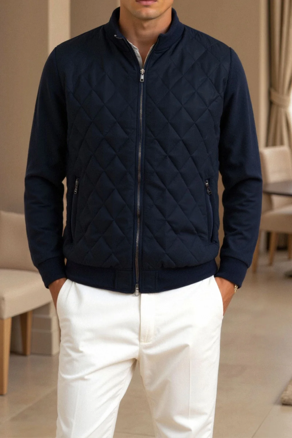 Veste matelassée pour hommes Navy – Manteau de luxe style Old Money – Image 4