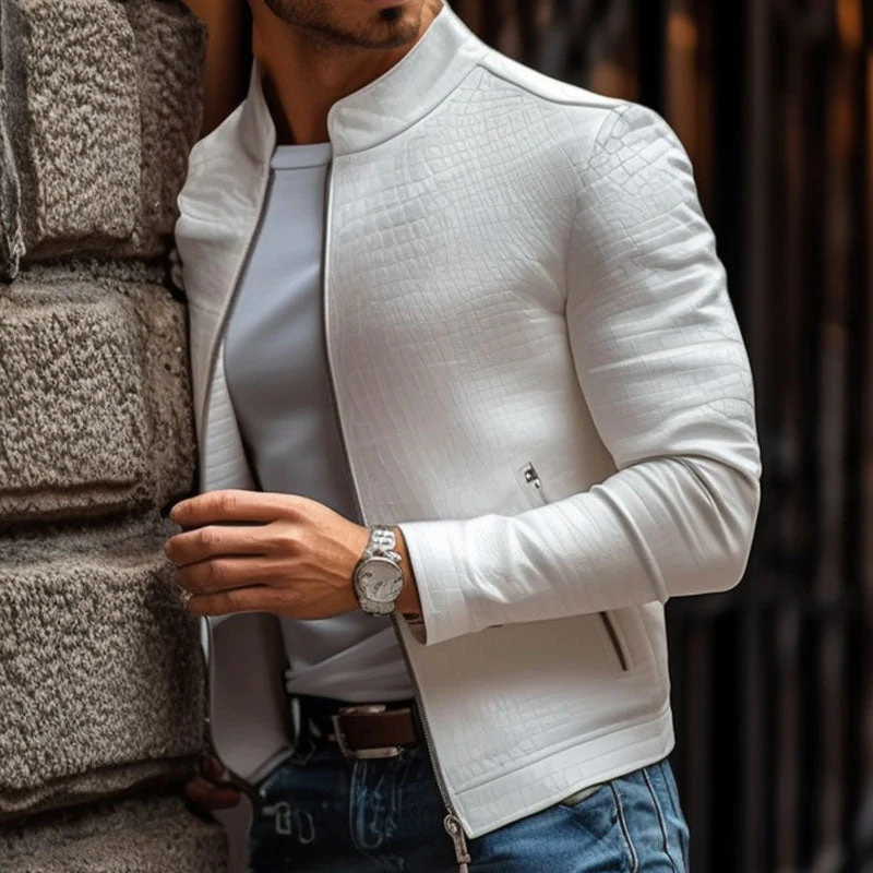 Veste en cuir exclusive pour hommes – Design luxueux blanc avec motif en pierres – Image 3
