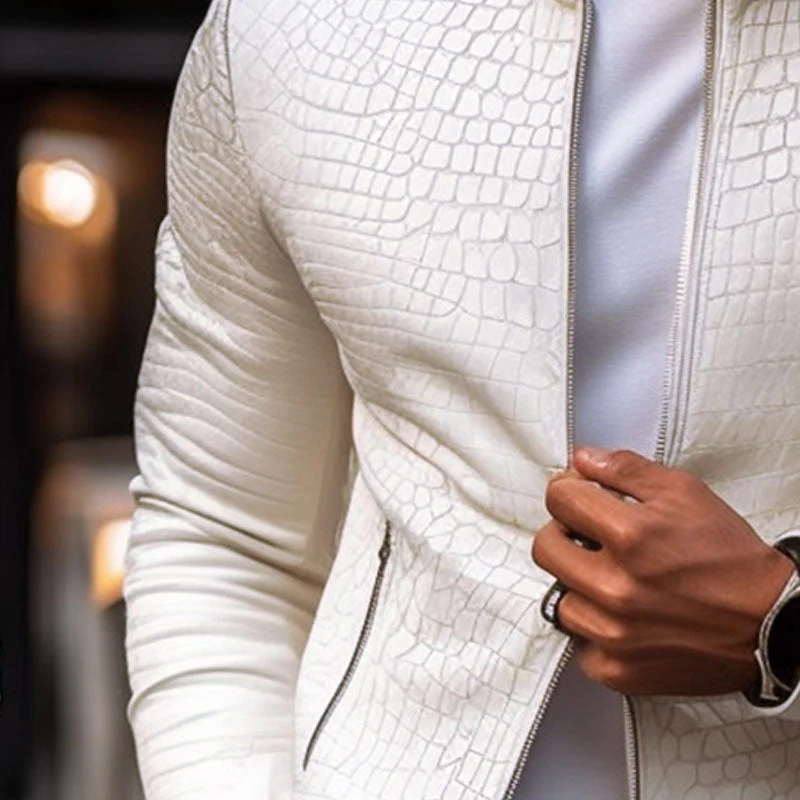 Veste en cuir exclusive pour hommes – Design luxueux blanc avec motif en pierres – Image 5