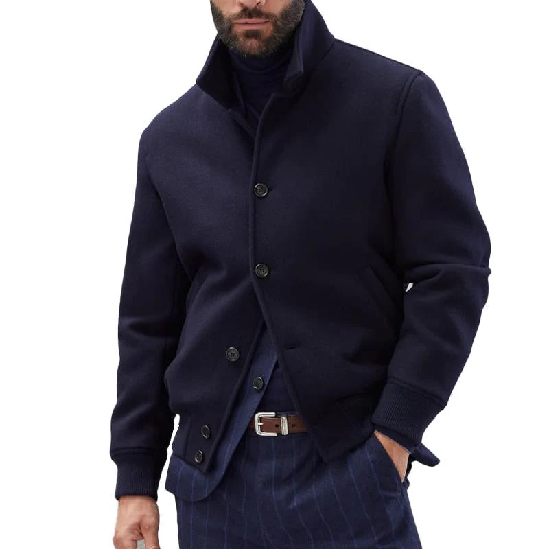 Veste bomber bleu foncé pour homme – Manteau en mélange de laine de luxe dans le style Quiet Luxury Mode hivernale 2025 – Image 3