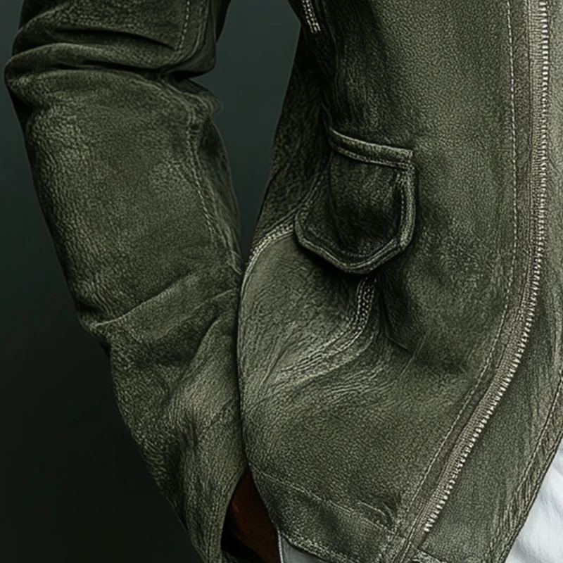 Veste Homme Vintage en Imitation Suède Unie avec Col Montant de Style Baseball – Image 5