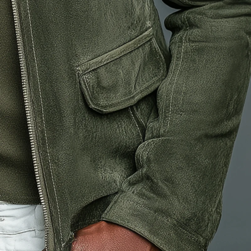 Veste Homme Vintage en Imitation Suède Unie avec Col Montant de Style Baseball – Image 6