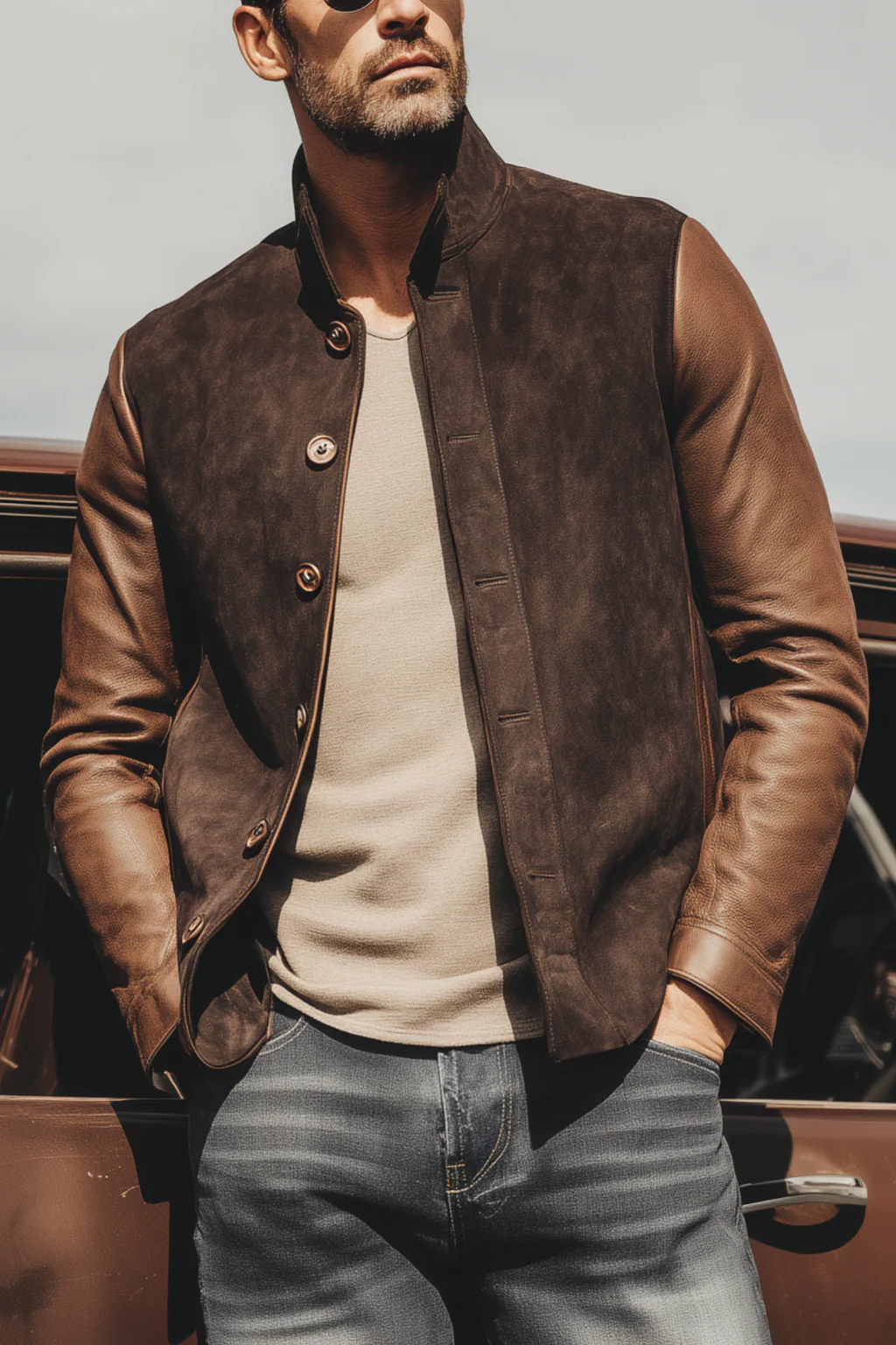 Veste rétro en suède et cuir pour hommes – Manteau de luxe vintage élégant – Image 3