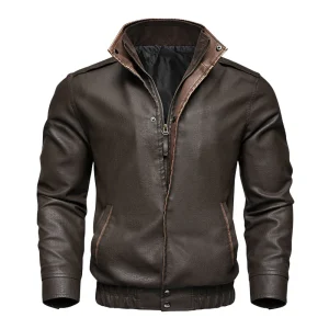 Veste bomber en cuir vintage stylée pour homme, marron – Mode hivernale pour homme 2025