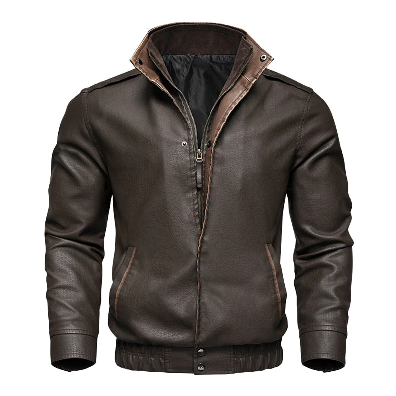 Veste bomber en cuir vintage stylée pour homme, marron – Mode hivernale pour homme 2025 – Image 2
