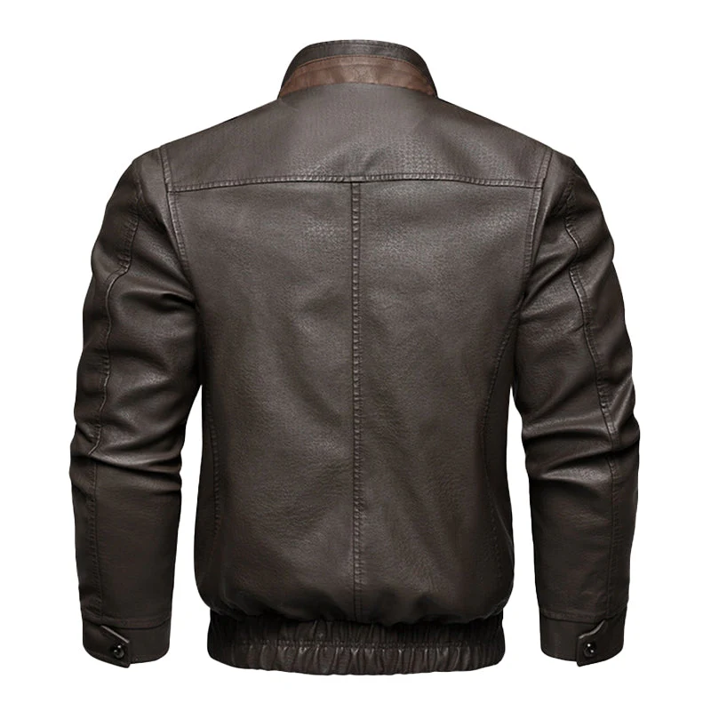 Veste bomber en cuir vintage stylée pour homme, marron – Mode hivernale pour homme 2025 – Image 3
