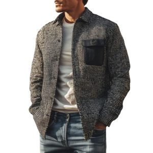 Veste d'hiver luxe pour hommes en pied-de-poule avec revers, noire - Style vintage