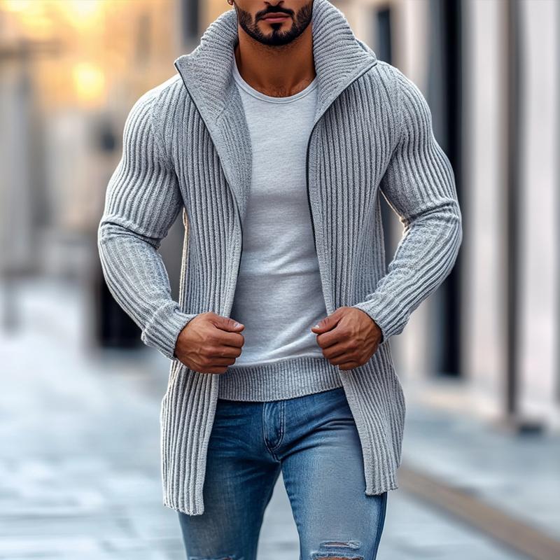 Cardigan pour hommes avec col montant – Gilet tricoté élégant en coupe slim – Image 2