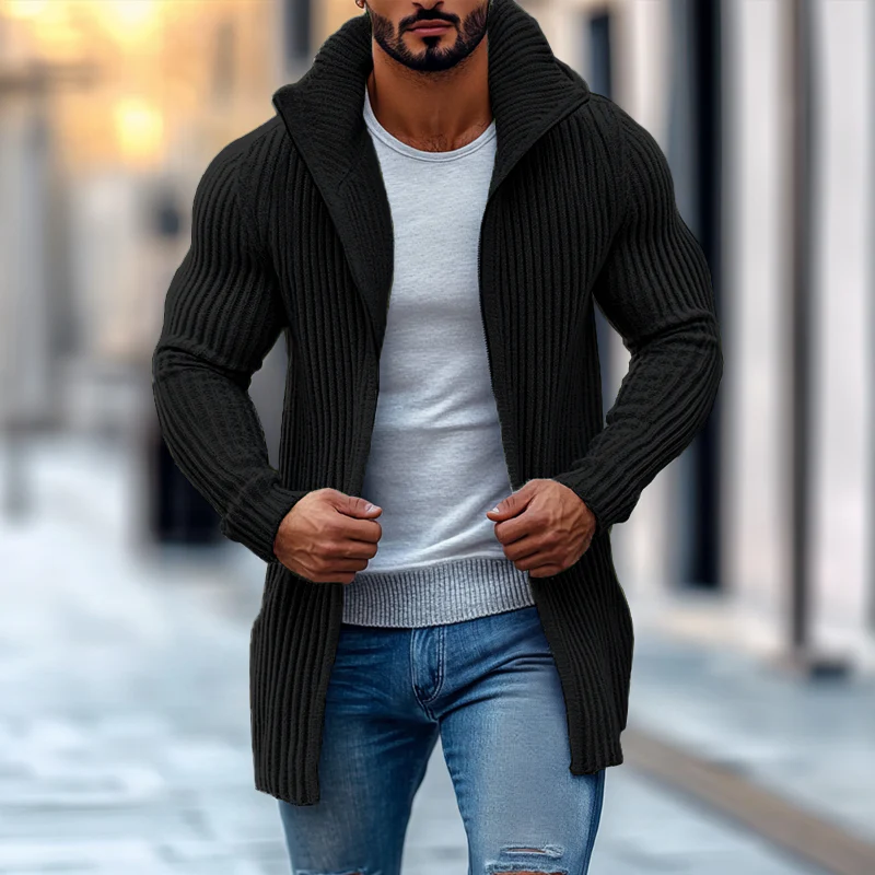 Cardigan pour hommes avec col montant – Gilet tricoté élégant en coupe slim – Image 3