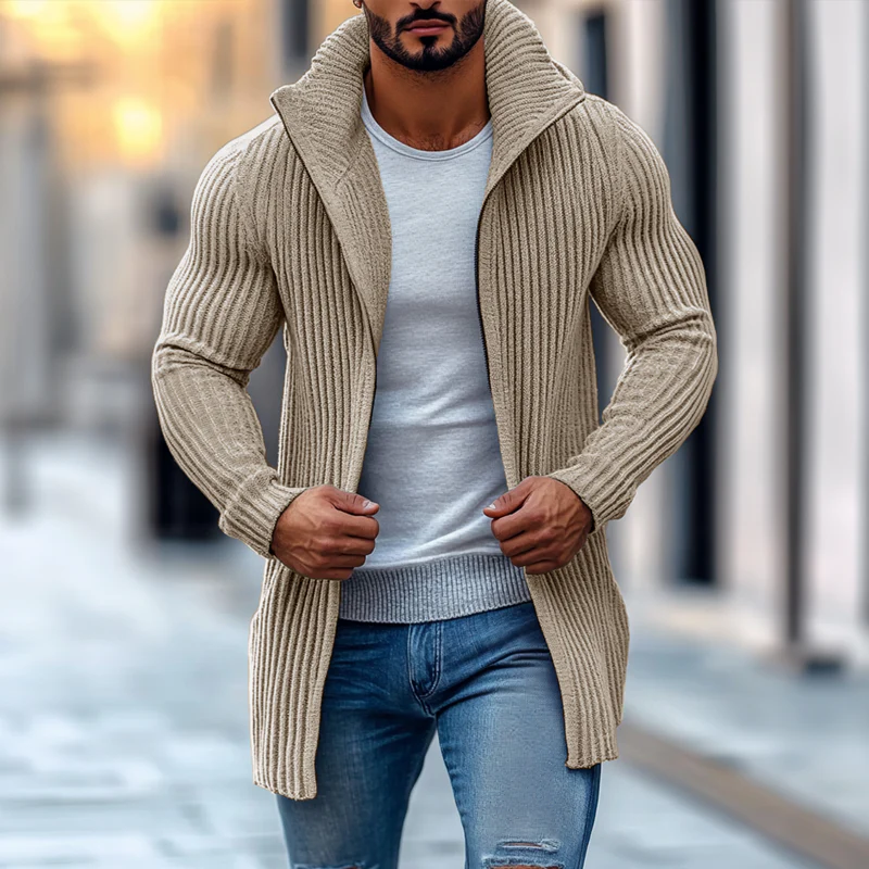 Cardigan pour hommes avec col montant – Gilet tricoté élégant en coupe slim – Image 5