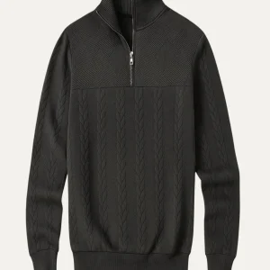 Pull en laine tricoté à cable avec fermeture éclair et motif style Old Money pour hommes