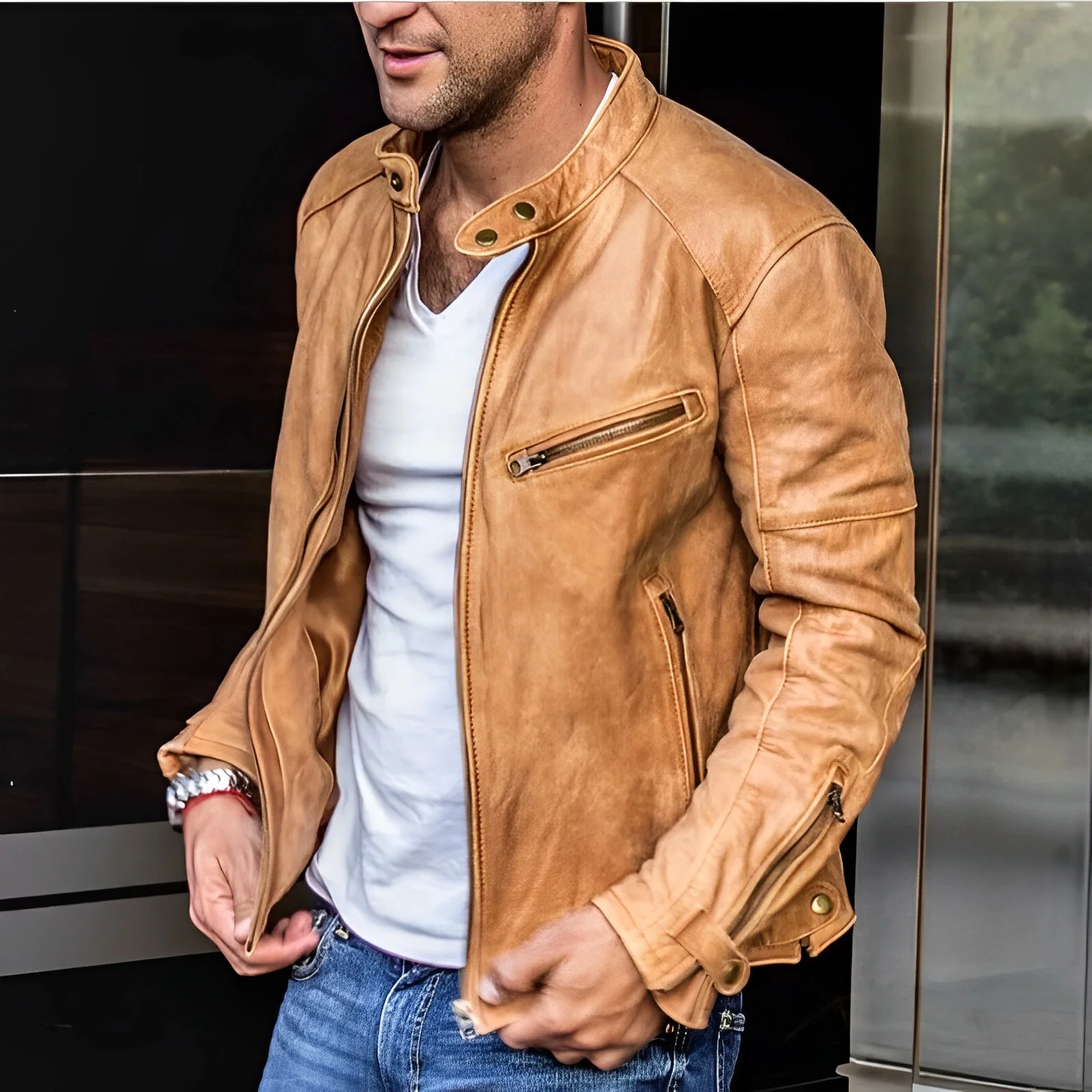 Afonso - Veste Élégante en Cuir pour Hommes Bomber – Image 3